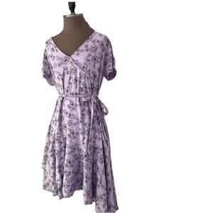 Ava & Viv Lilac Floral Print Dress Plus Asymmetrical Short Sleeve 1X